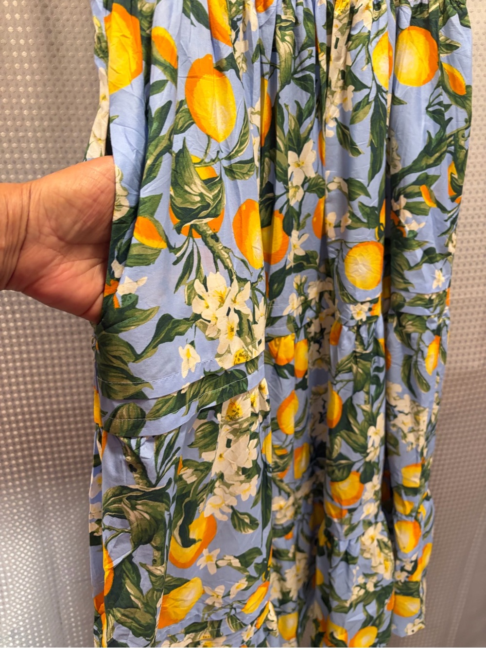 Anthropologie Blue Lemon-Print Button midi dress - Picture 4 of 12
